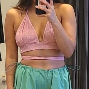 Pink Glitter Tie Waist Top